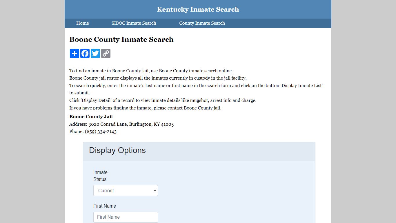 Boone County Inmate Search